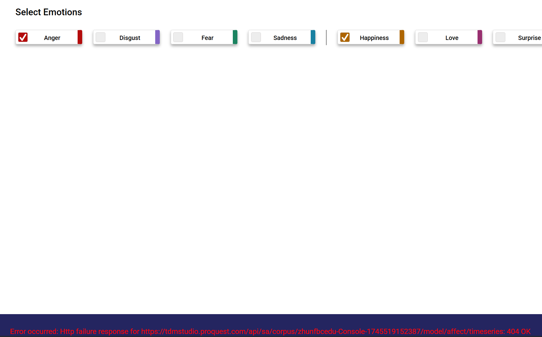 A 404 result on a ProQuest TDM Sentiment Analysis page