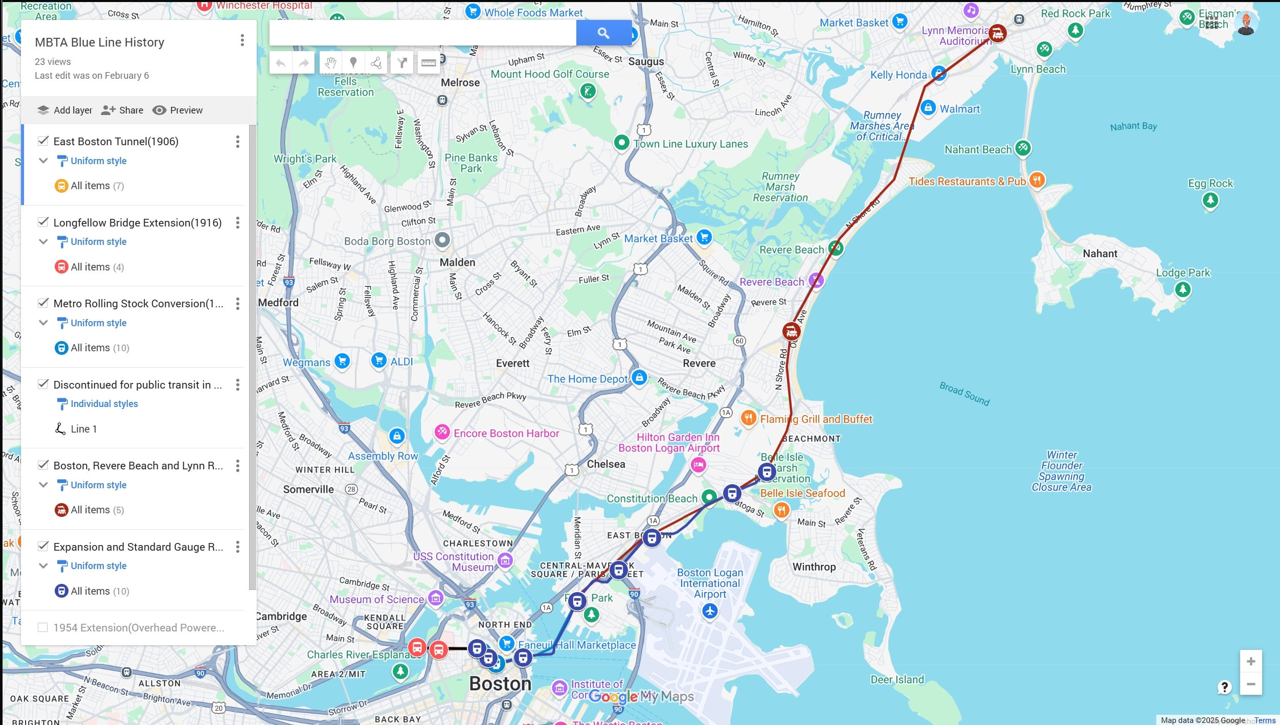 Old Google Maps Project About the history of the Blue Line