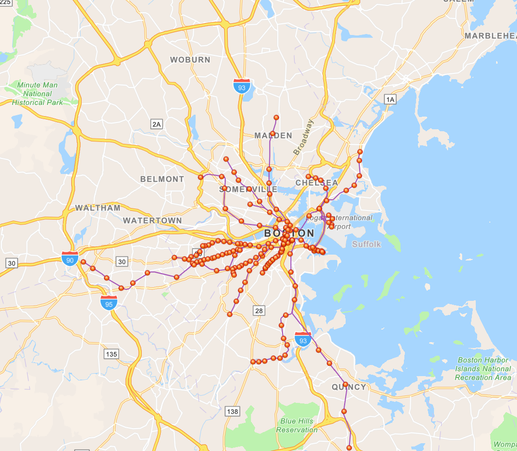 Map of MBTA Public Data from 2024