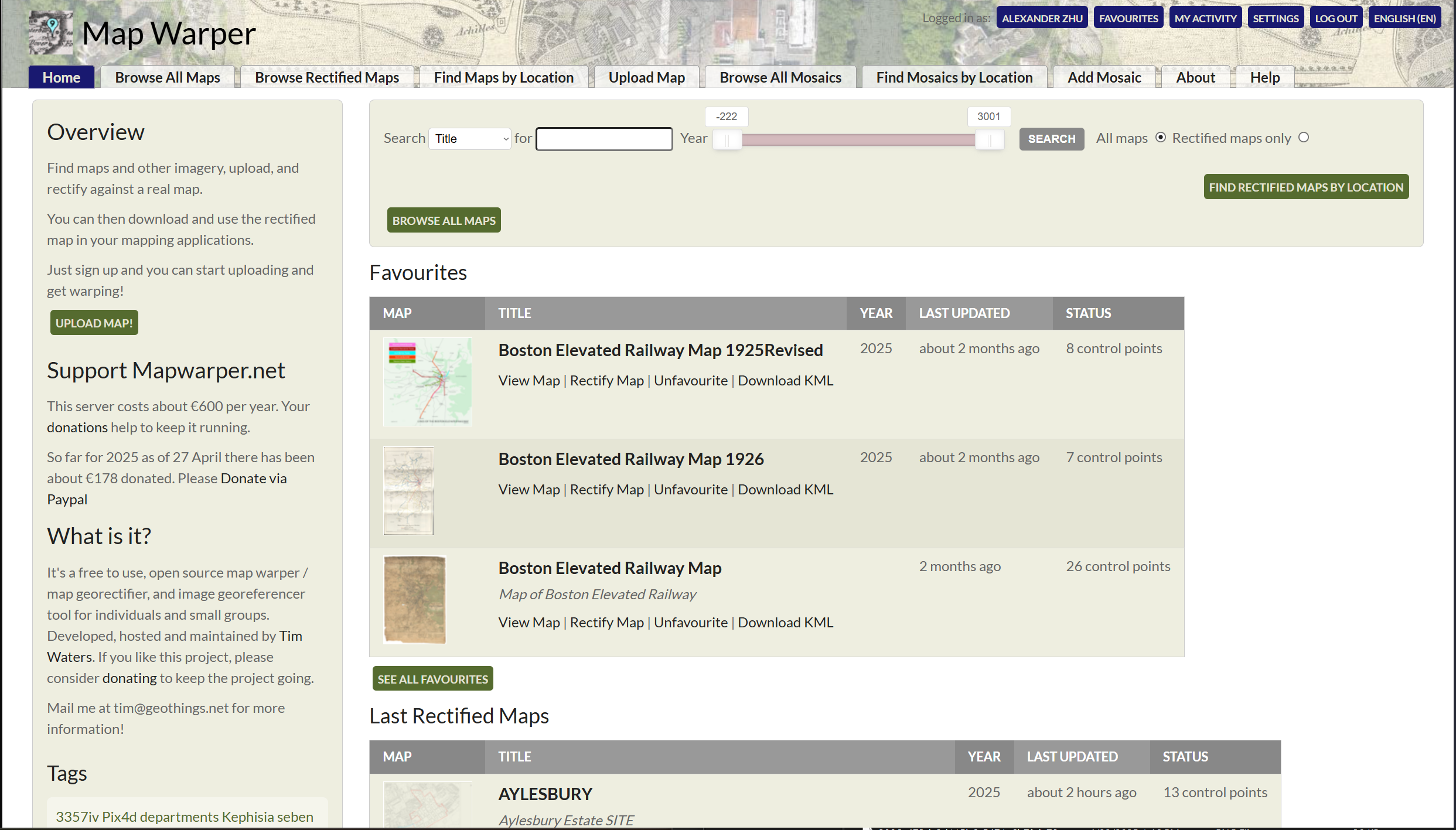 Home Page of the Map Warper website