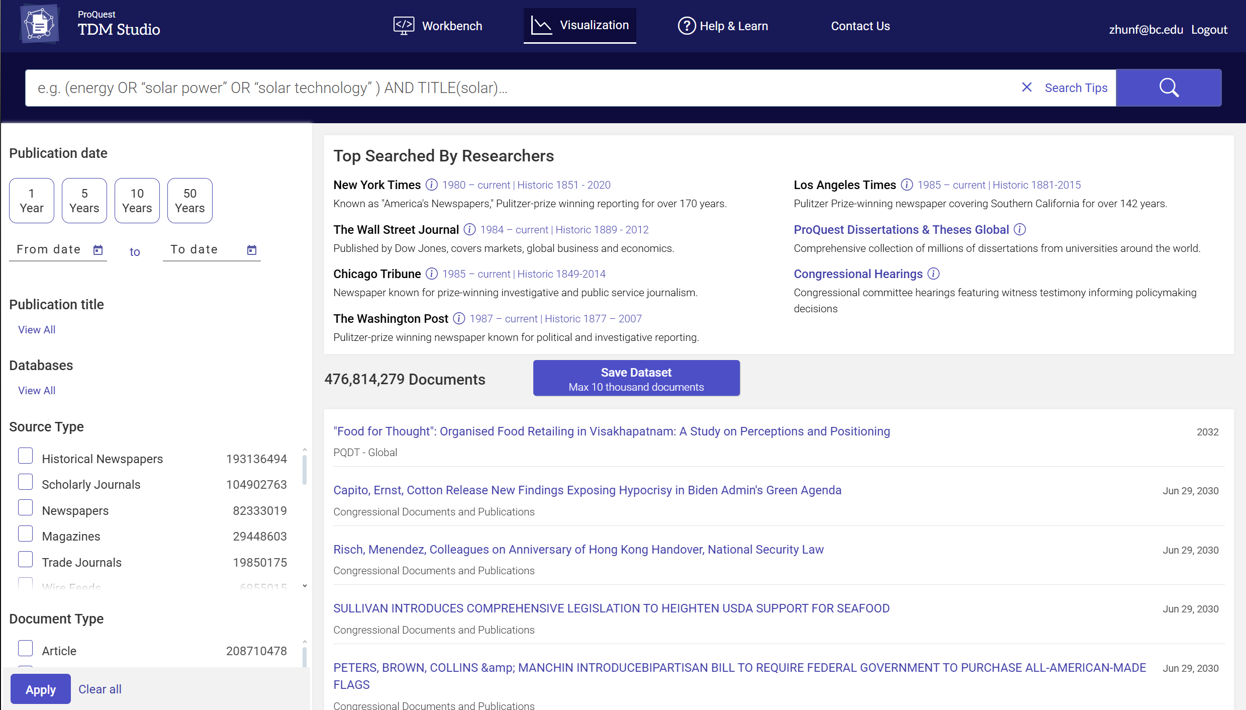 ProQuest TDM Search Page